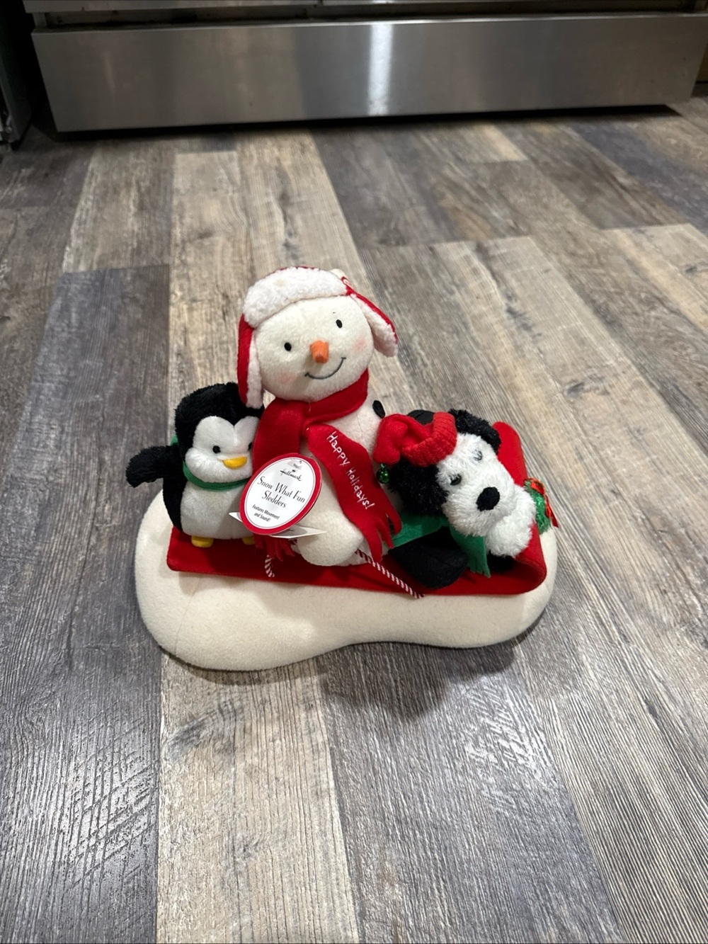Hallmark Red and White Snowman with Penguin & Puppy Plush Trio